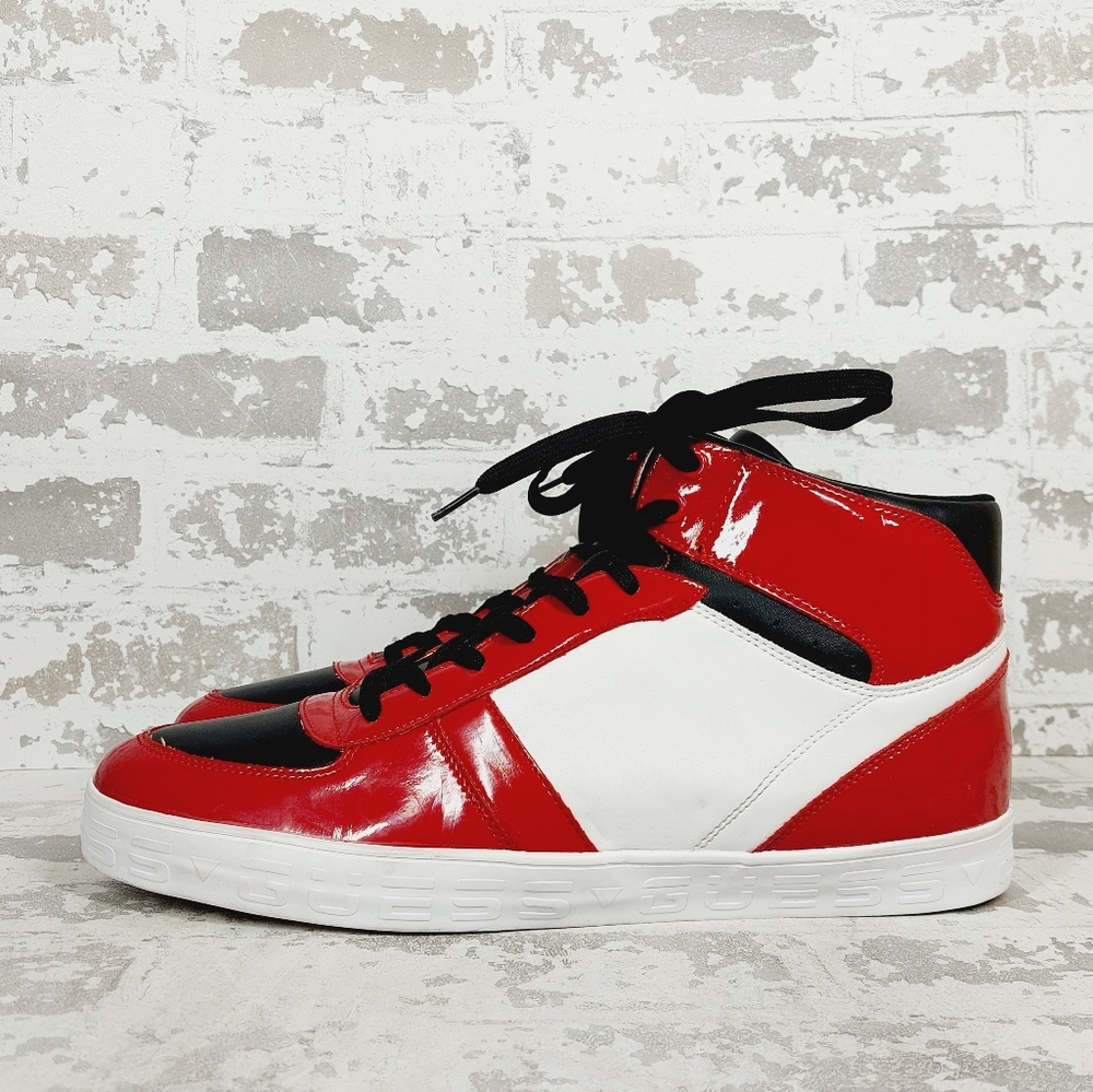 NEW Guess Men's Pelzy 2 High-Top Black White Red Sneakers F29